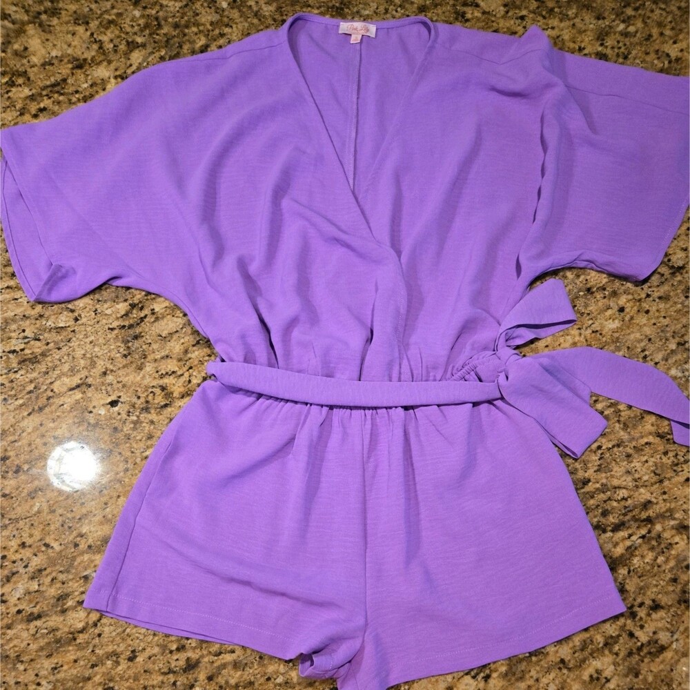 Pink Lily Surplice Wrap Romper Womens S Orchird Purple